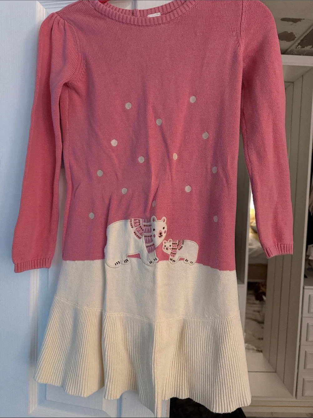 Gymboree Pink and Cream Knit Dress with Bear Appliqué